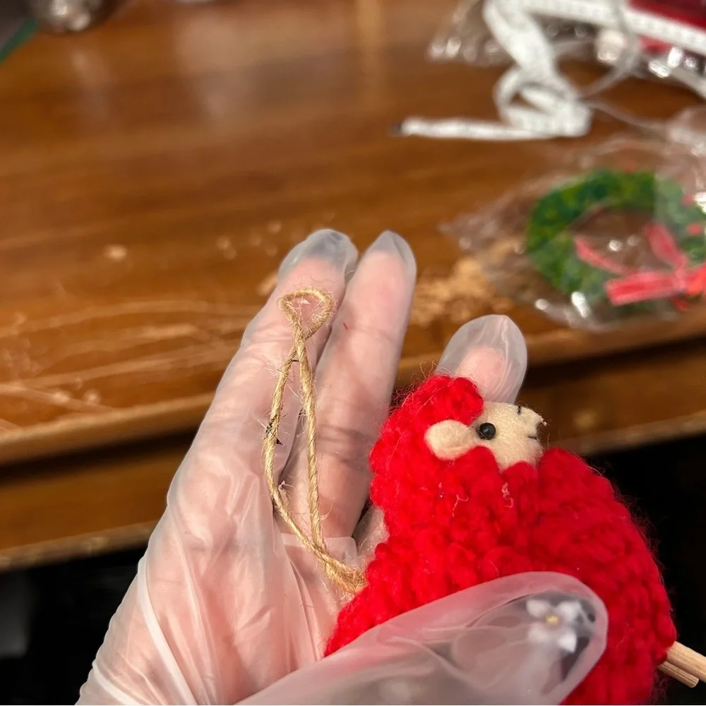 Red Fuzzy Sheep Christmas Ornament - “Candles”